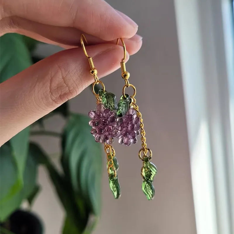 DAIIIBABYYY  -  Grape Vine Earrings Cute Small Fruit Lightweight Handmade