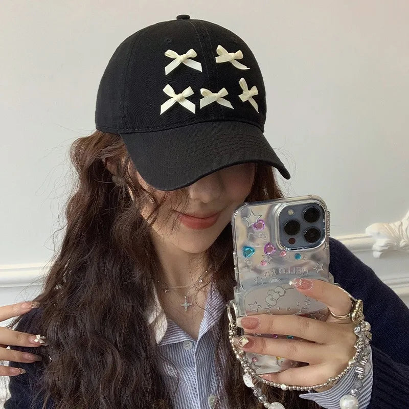 Bow Baseball Cap For Men&Women Soft Top Snapback Hats Unisex Solid Visor Hats Outdoor Sports Hip Hop Sunscreen Hat Cap