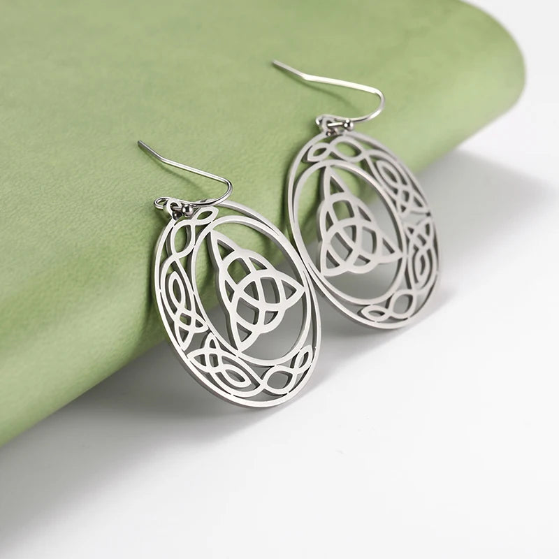 DAIIIBABYYY  -  Triangle Celtic Knot Crescent Edge Stainless Steel Earrings for Women's Fashion and Elegant Talisman Jewelry Gifts