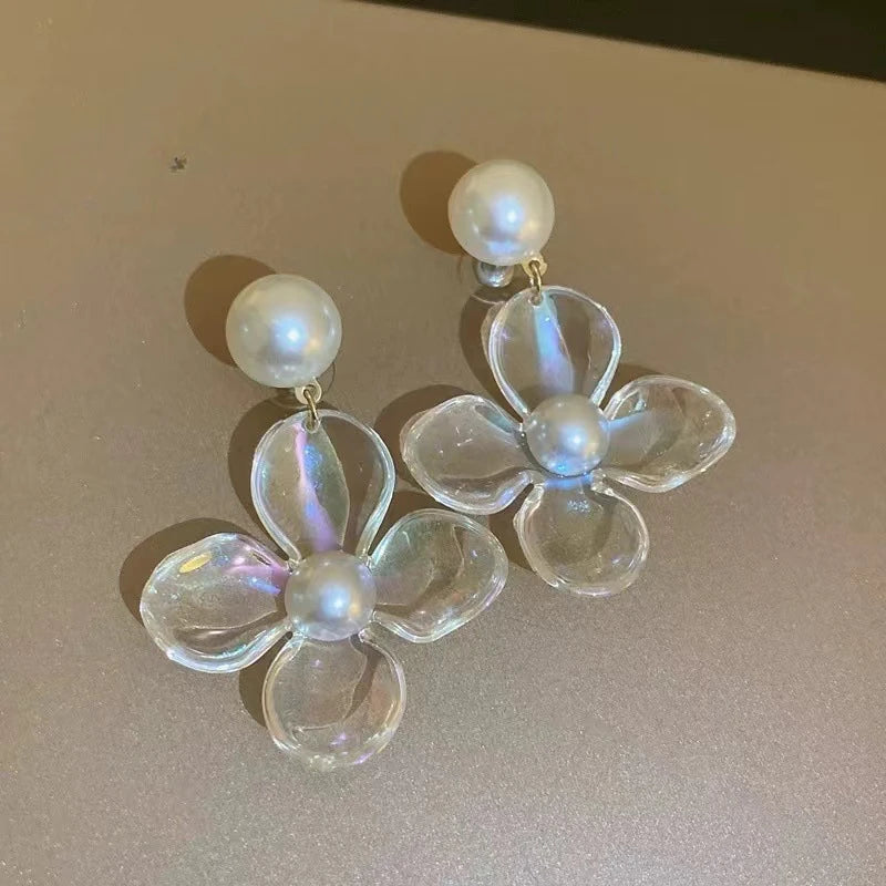 DAIIIBABYYY  -  Creative Design Acrylic Transparent Flower Drop Dangle Earrings for Women Charm Big Pearl Stud Earring Party Jewelry Accessories
