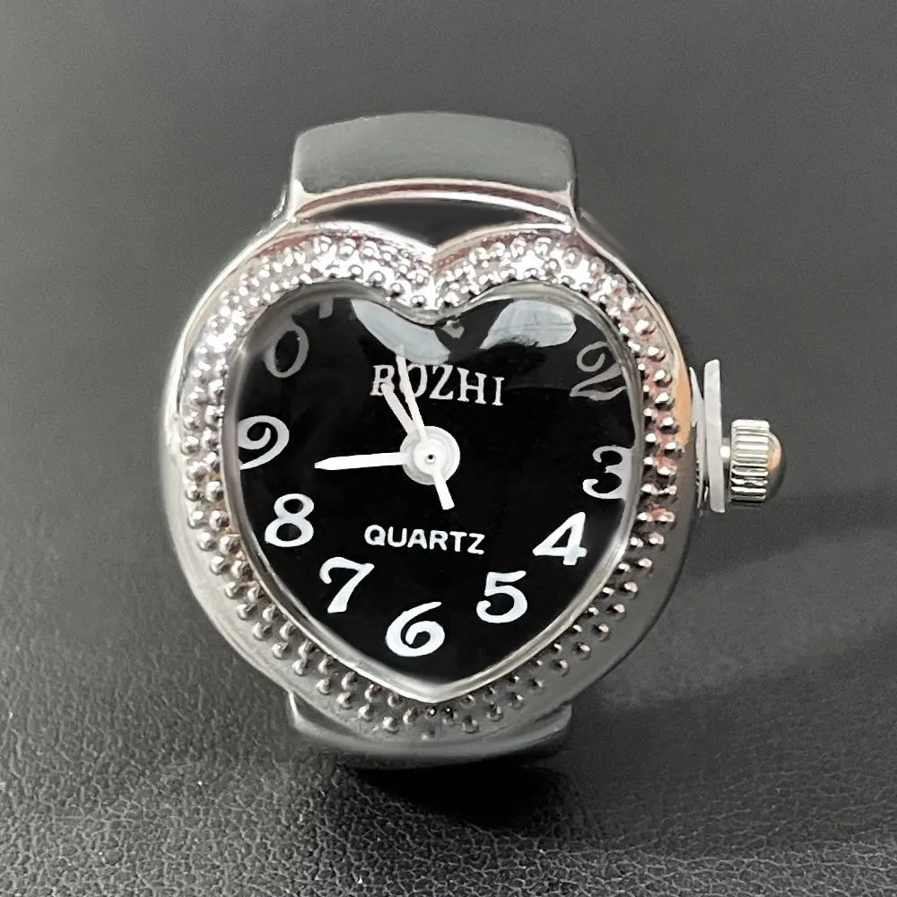 DAIIIBABYYY  -  Punk Fashion Heart Mini Quartz Watch Finger Rings Women Men Couples Clock Retro Elastic Strap Watches Ring Jewelry