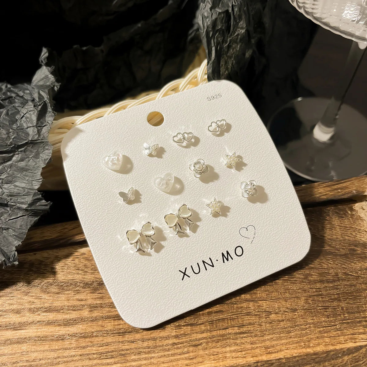DAIIIBABYYY  -  Sweet Y2K Blue Aurora Rhinestone Heart Star Moon Stud Earrings Set Women Korean Fashion Butterfly Earring Jewelry Gift