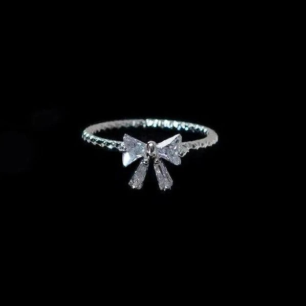 DAIIIBABYYY  -  Sweet Fashion Zircon Bowknot Rings for Women Girls Y2K Crystal Silver Color Adjustable Opening Ring Wedding Party Jewelry Gifts