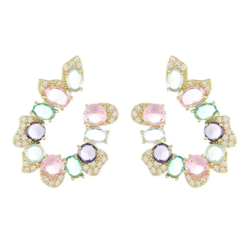 DAIIIBABYYY  -  Korean Style Big Flower Stud Earrings Big Crystal Exquisite Zircon Stone Earrings Fashion Jewelry Rhinestone Earrings Wedding