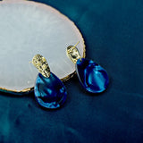Daiiibabyyy  Retro Blue Water Drop Shaped Panel Earrings for Women  New Korean Elegant Women's Drop Earrings Temperament Gorgeous Jewelry