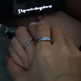 DAIIIBABYYY  -  2Pcs Fashion Blue Luminous Star Couple Ring Glow In Dark Fluorescent Zircon Ring Women Men Adjustable Finger Rings Jewelry Gifts