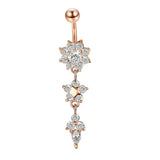 DAIIIBABYYY  -  Fashion Zircon Heart Belly Button Piercing for Women Stainless Steel Long Flower Pendant Navel Rings Piercing Ombligo Jewelry