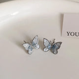 DAIIIBABYYY  -  Luxury Blue Gradient Crystal Butterfly Flower Pearl Earrings Flower Geometric Women Korean Fashion Kpop Tassel Earring