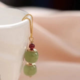 DAIIIBABYYY  -  Gold Color Hetian Jade Earrings for Women Green Round Jewelry Girls Gift Grace Ethnic Style