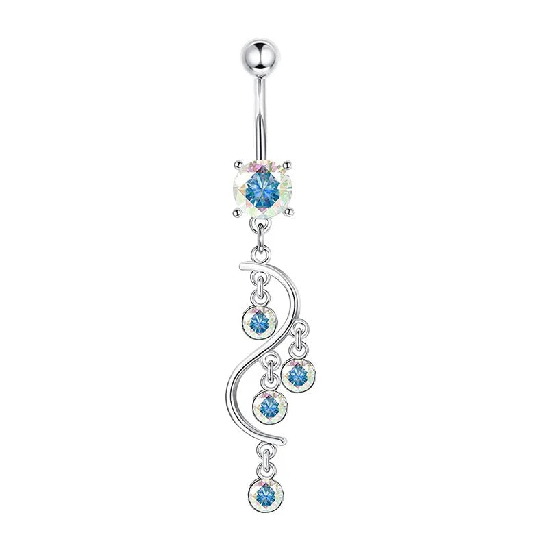DAIIIBABYYY  -  Fashion Crystal Stainless Steel Flower Butterfly Belly Piercing for Women Silver Color Belly Button Rings Body Jewelry