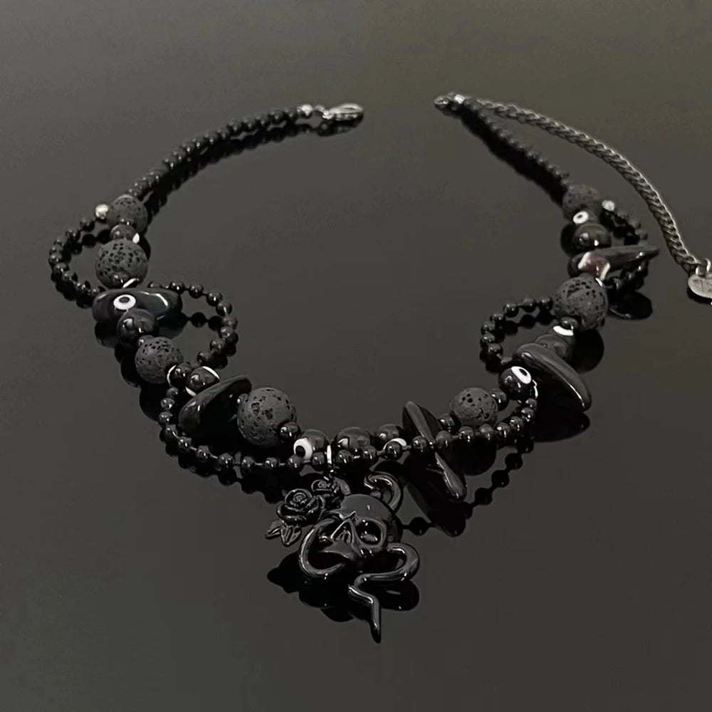 DAIIIBABYYY  -  Trendy Cool Punk Black Dripping Snake Rose Skull Necklace Women's Fashion Delicate Dark Earrings Choker