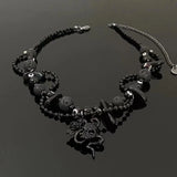 DAIIIBABYYY  -  Trendy Cool Punk Black Dripping Snake Rose Skull Necklace Women's Fashion Delicate Dark Earrings Choker