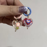DAIIIBABYYY  -  Colorful Asymmetrical Enamel Flowers Heart Shape Drop Earrings for Women Girls Cute Handmade Hoop Earrings Holiday Jewelry Gifts