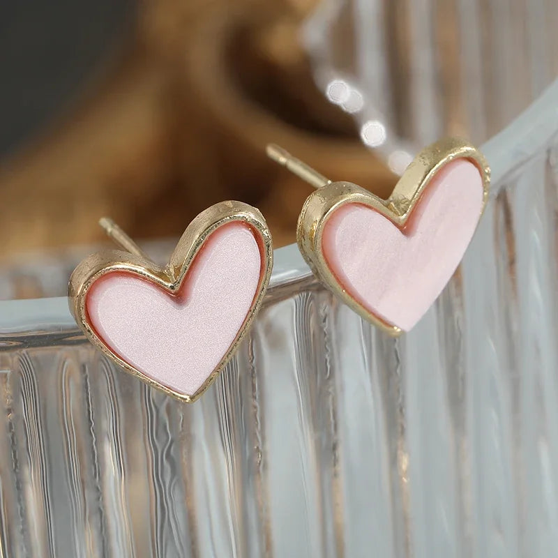 DAIIIBABYYY  -  French New Minimalist Cute Heart Earrings Women's Enamel Stud Earrings Pink Blue Shell Earrings Fashion Jewelry Gift Accessories