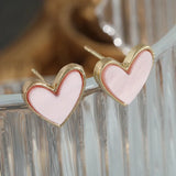 DAIIIBABYYY  -  French New Minimalist Cute Heart Earrings Women's Enamel Stud Earrings Pink Blue Shell Earrings Fashion Jewelry Gift Accessories