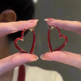 DAIIIBABYYY  -  Red Asymmetry Heart Hoop Earrings for Women Girls Punk Gothic Exaggerated Hollow Heart Drop Earring Jewelry Party Gifts