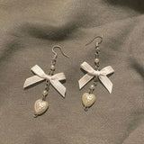 DAIIIBABYYY  -  White Bow Earrings Fairy Heart Charm Handmade Earrings