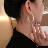 DAIIIBABYYY  -  Korean Gold Color Metal Mesh Crystal Hoop Earrings Women Fashion Jewelry Luxury Geometric Grid Big Circle Earings Femme