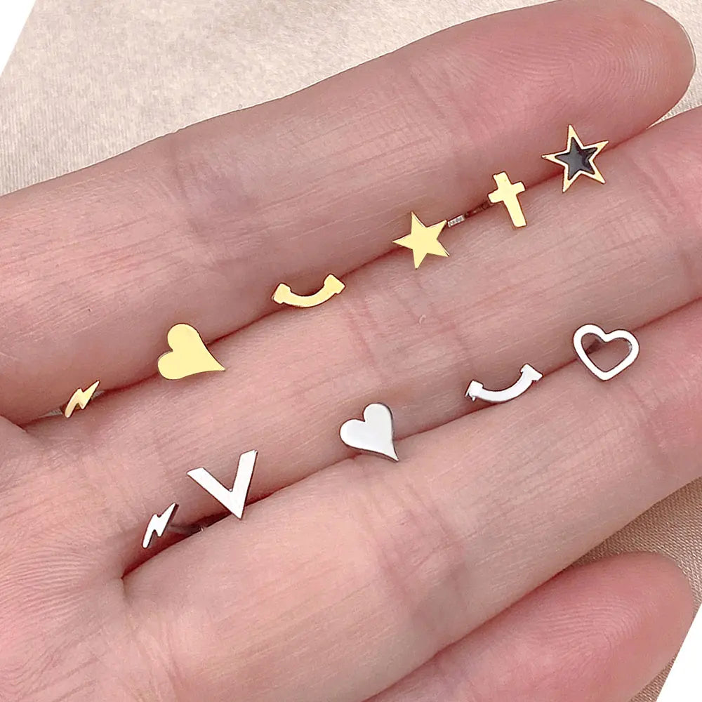 DAIIIBABYYY  -  1Pc Stainless Steel Star Moon Mini Earrings for Women Jewelry  Fashion Heart Butterfly Piercing Stud Earrings for Mother Day