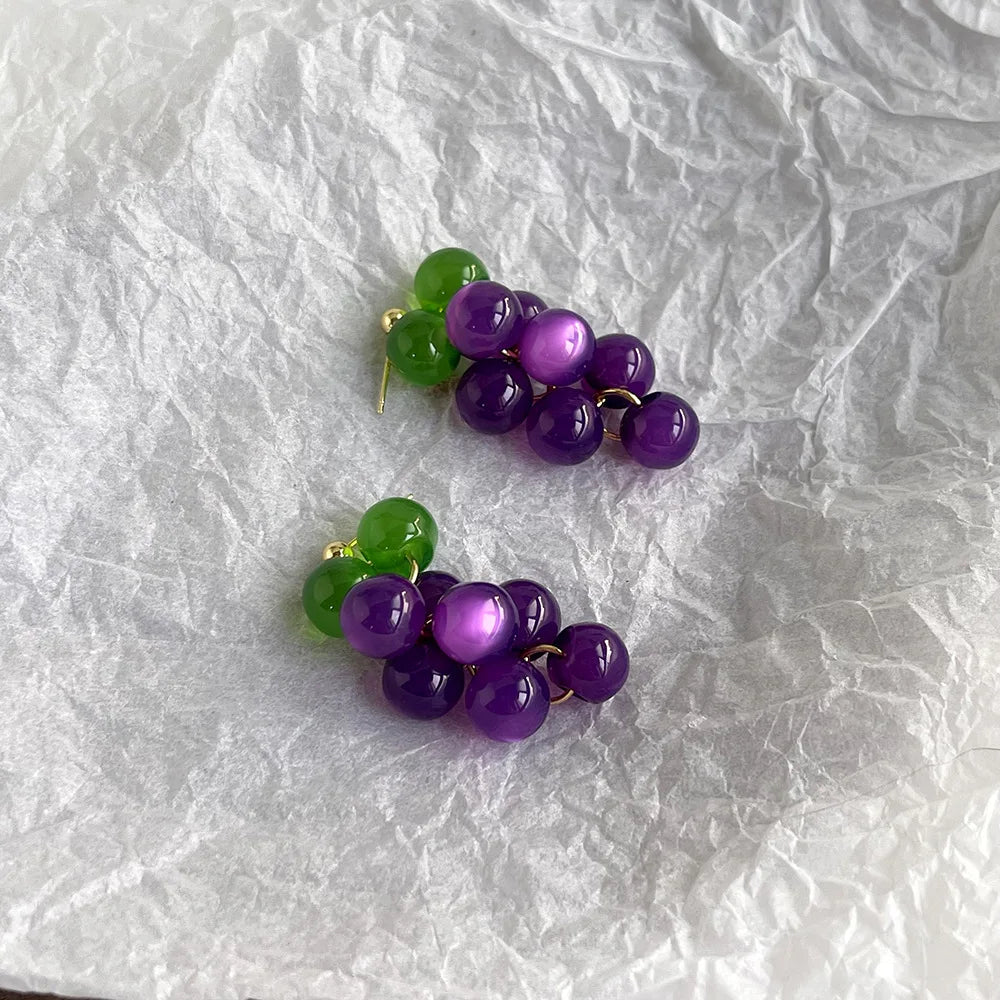 Daiiibabyyy  Sweet Bohemia Earrings Fruit Dangle Earring Korean Style Acrylic Grape Earrings Cute Jewelry Accessories Beads Earrings Summer