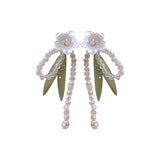 DAIIIBABYYY  -  Light Luxury Sweet Glass Crystal Flower Leaf Tassel Dangle Earrings For Women Fashion Cute Sweet Jewelry Accessories Gifts