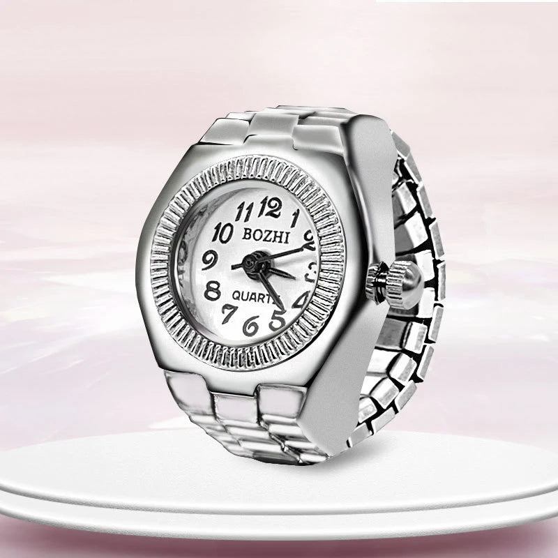 DAIIIBABYYY  -  Punk Fashion Heart Mini Quartz Watch Finger Rings Women Men Couples Clock Retro Elastic Strap Watches Ring Jewelry