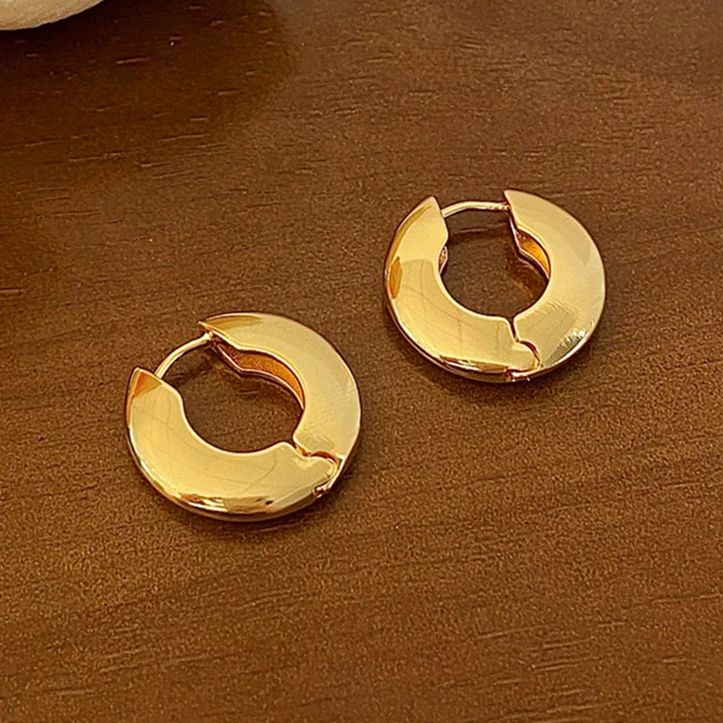 Daiiibabyyy  New Design Round Metal Hoop Earrings Simple Stylish Thick Brass Hollow Circle Earring Ear Buckle Minimalist Trend Daily Earrings