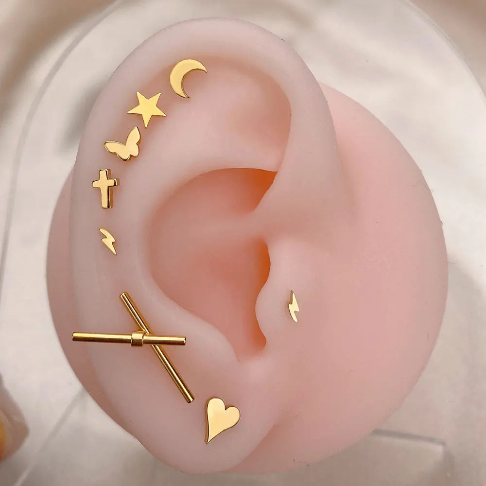 DAIIIBABYYY  -  1Pc Stainless Steel Star Moon Mini Earrings for Women Jewelry  Fashion Heart Butterfly Piercing Stud Earrings for Mother Day