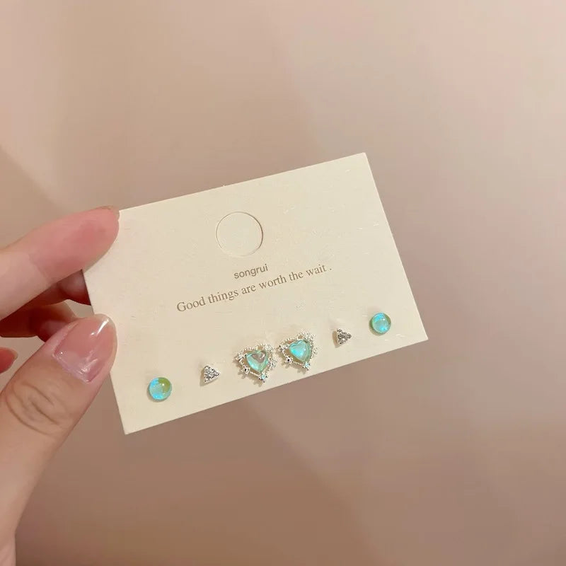 DAIIIBABYYY  -  Korean Fashion Pink Blue Tulip Flower Stud Earrings Set Women Y2K Kpop Butterfly Heart Floral Earring Jewelry Gift