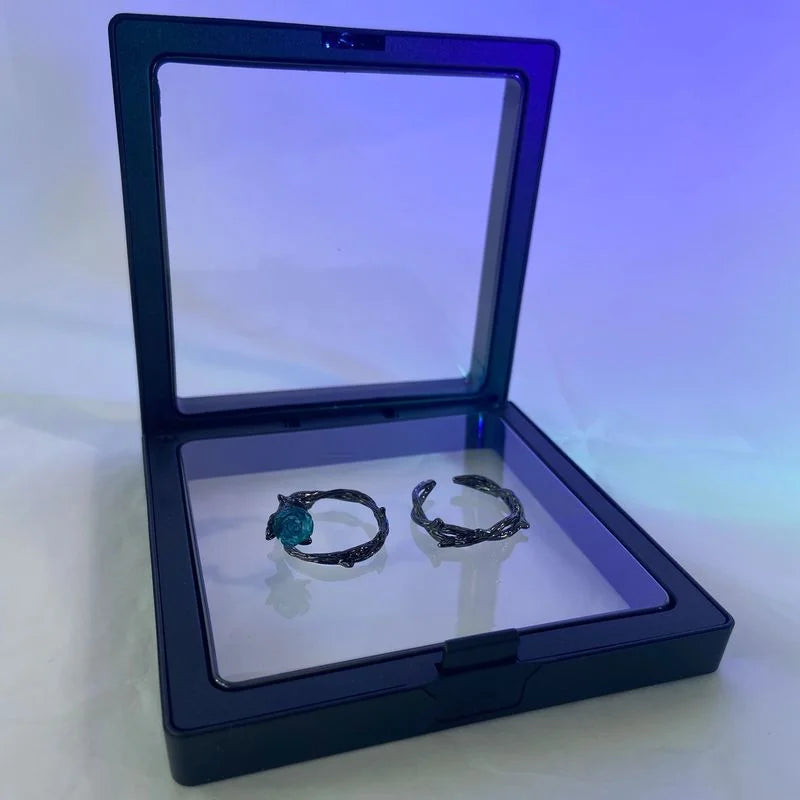 Daiiibabyyy Gothic BLack Thorns Punk Couple Rings Paired Blue Crystal Rose Statement Finger Ring for Men Women Best Friends Fashion Jewelry