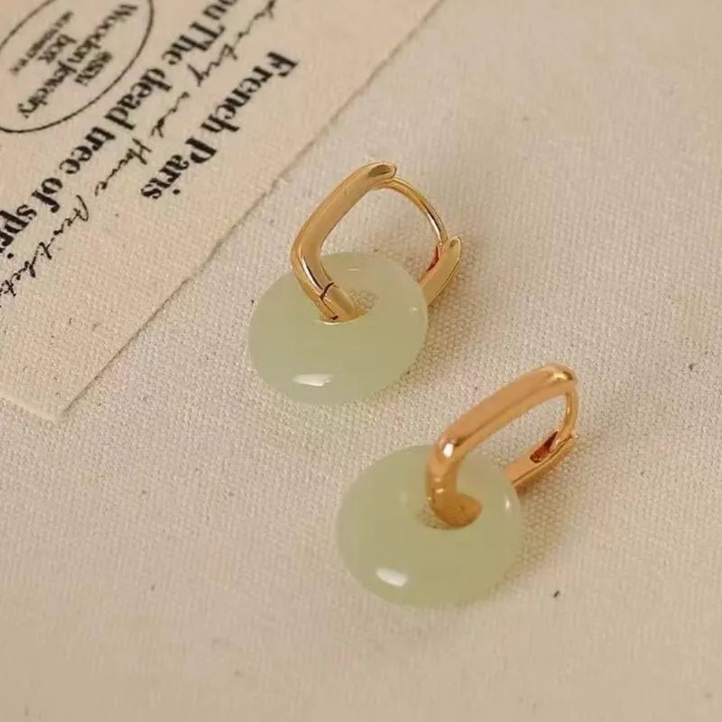 Daiiibabyyy  Elegant Imitation Hotan Jade Hoop Earrings for Women New Fashion Temperament Party Earring Jewelry Gifts