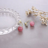 DAIIIBABYYY  -  Korean Sweet Pink Round Bead Earrings Set with Shiny Cubic Zirconia Stud Earrings for Women Elegant Fashion Jewelry Accessories