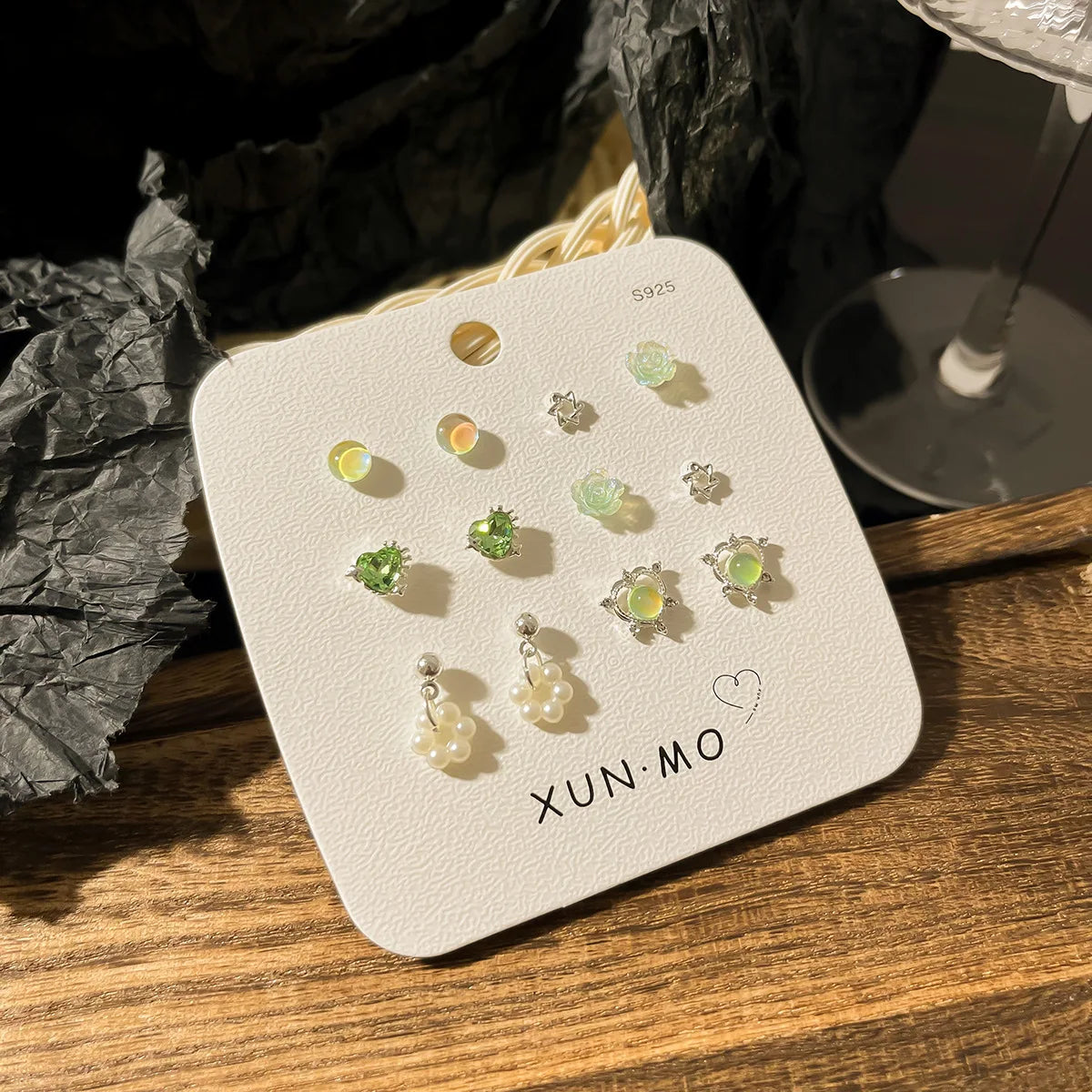 DAIIIBABYYY  -  Sweet Y2K Blue Aurora Rhinestone Heart Star Moon Stud Earrings Set Women Korean Fashion Butterfly Earring Jewelry Gift