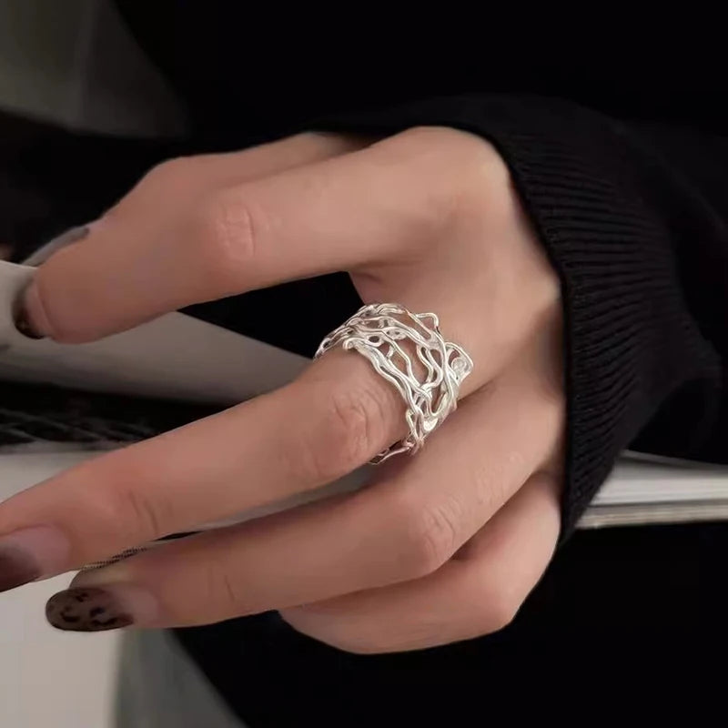 DAIIIBABYYY  -  Irregular Hollow Geometric Rings For Women Couples New Trendy Personality Simple Creative Design Party Jewelry Gifts