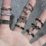 DAIIIBABYYY  -  Irregular Black Cross Star Animal Spider Aesthetic Rings For Women Y2K EMO Gothic Ring Grunge Halloween Rave Jewelry Accessories