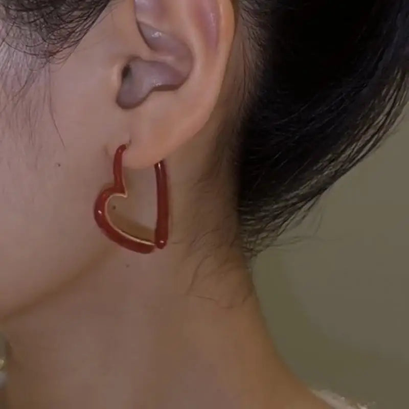 DAIIIBABYYY  -  Red Asymmetry Heart Hoop Earrings for Women Girls Punk Gothic Exaggerated Hollow Heart Drop Earring Jewelry Party Gifts