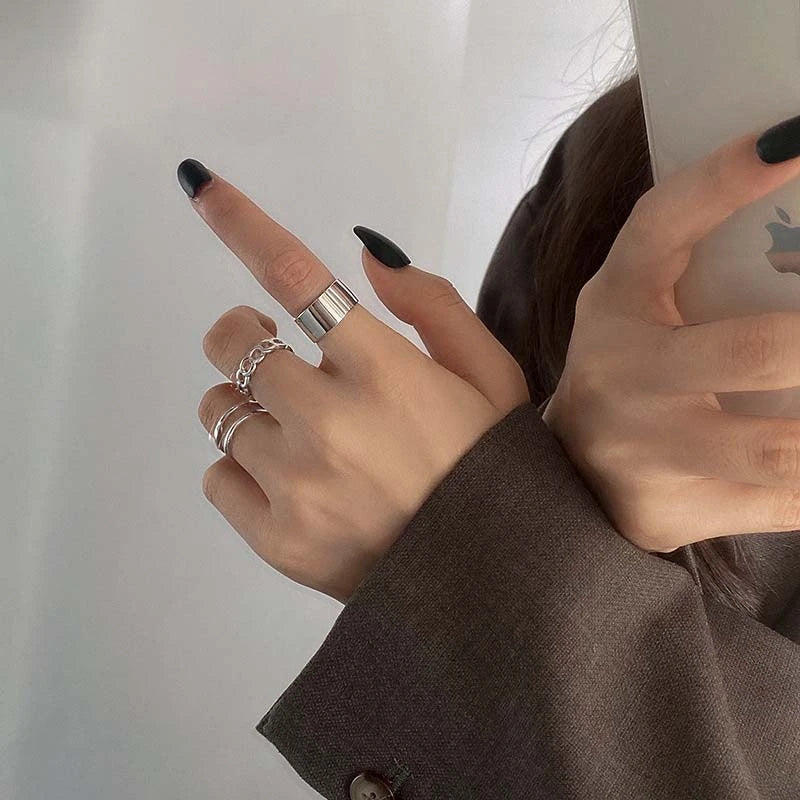 DAIIIBABYYY  -   Punk 3Pcs/set Fashion Design Round Silver Color Rings Set for Women Handmade Geometry Finger Ring Sets Female Jewelry Gift