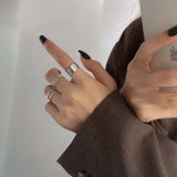 DAIIIBABYYY  -   Punk 3Pcs/set Fashion Design Round Silver Color Rings Set for Women Handmade Geometry Finger Ring Sets Female Jewelry Gift