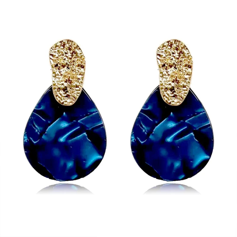 Daiiibabyyy  Retro Blue Water Drop Shaped Panel Earrings for Women  New Korean Elegant Women's Drop Earrings Temperament Gorgeous Jewelry