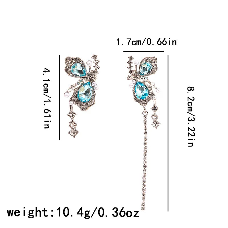 DAIIIBABYYY  -  Romantic Crystal Butterfly Clip Earrings for Women Sparkling Zircon Long Tassels Asymmetric Exquisite Accessorie Fashion Jewelry