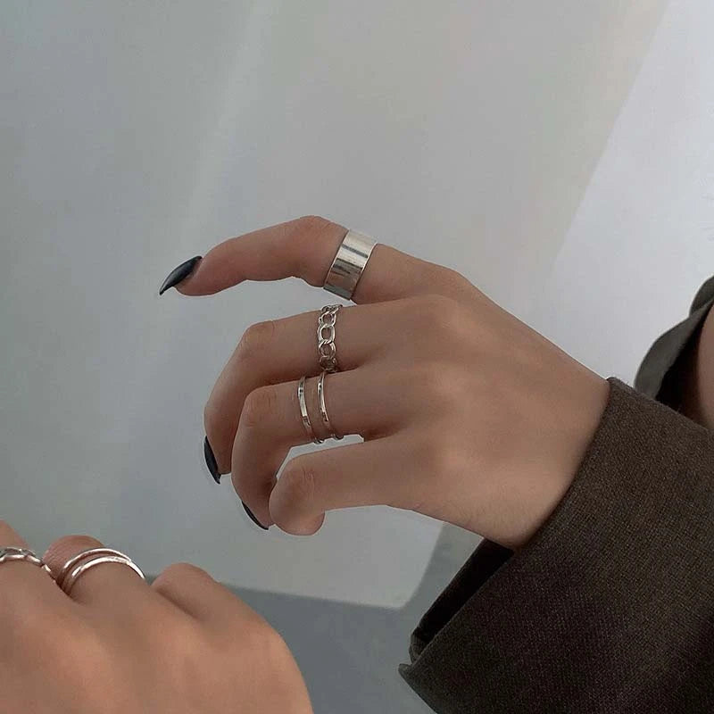DAIIIBABYYY  -   Punk 3Pcs/set Fashion Design Round Silver Color Rings Set for Women Handmade Geometry Finger Ring Sets Female Jewelry Gift
