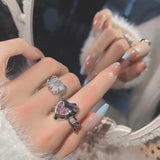 Daiiibabyyy Opal Irregular Natural Stone Ring With White Opal Aesthetic Egirl Hollow Rings for Women Y2K Trendy Ring Creative Finger Jewelry