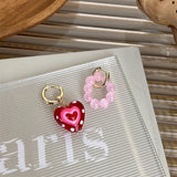 DAIIIBABYYY  -  Trendy Cute Pink Glass Heart Shape Drop Earrings For Women Girls Y2K Fashion Aesthetic Party Jewelry Gifts