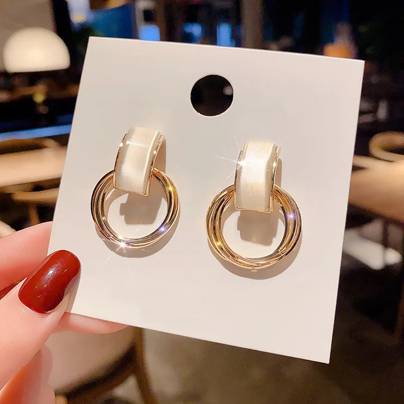 DAIIIBABYYY  -  Creative Geometric Circle Cat Eye Stone Earrings Personality Fashion Wedding Party Ladies Earrings Holiday Girls Jewelry Gift