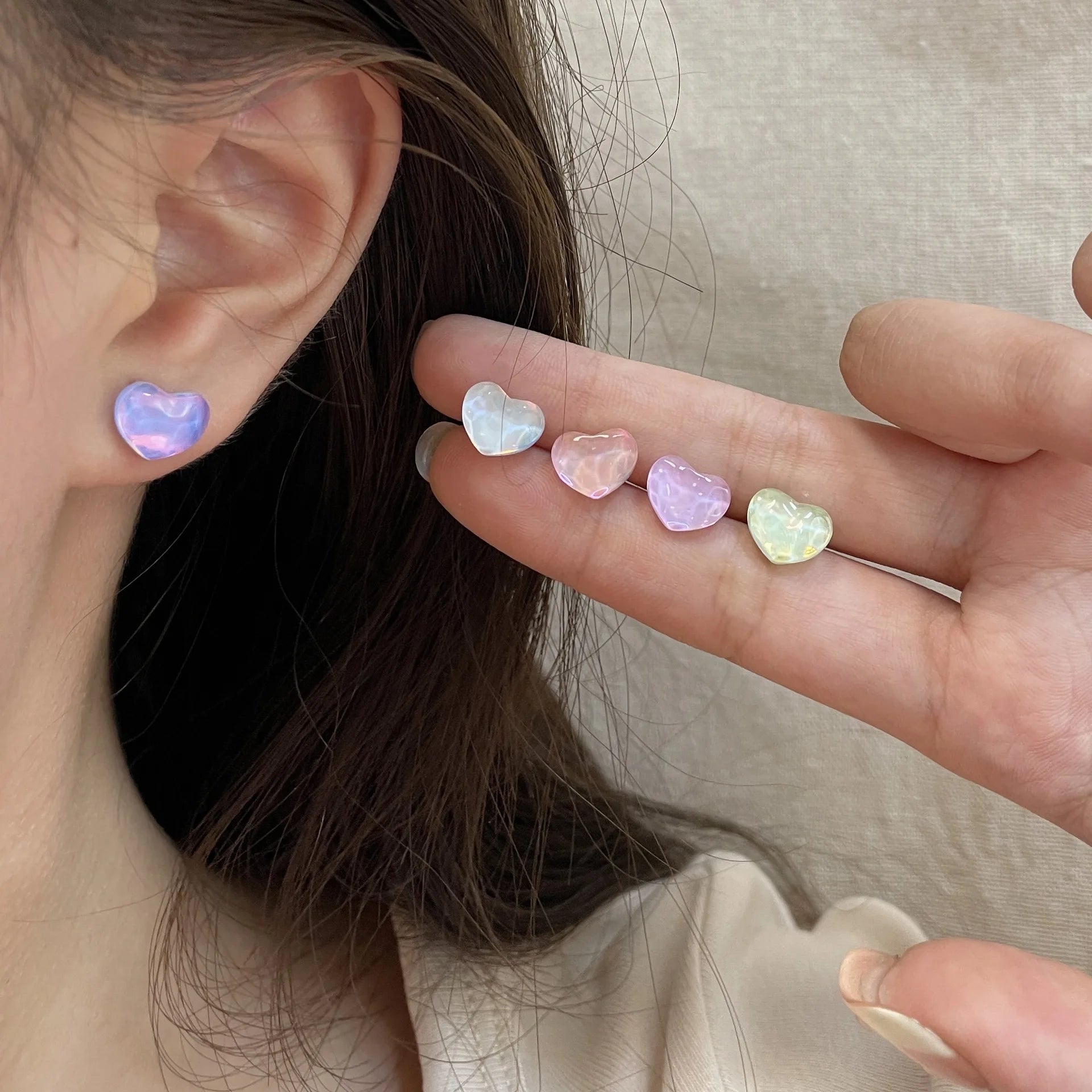 DAIIIBABYYY  -  Y2K Colorful Shiny Heart Stone Butterfly Shape Stud Earring Set Women Korean Fashion A Week Earrings Jewelry Party Gift