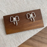 DAIIIBABYYY  -  Korean Fashion Beaded Bow-knot Stud Earrings for Women Kpop INS Style Temperament Simple Bow Earring Jewelry Party Gift