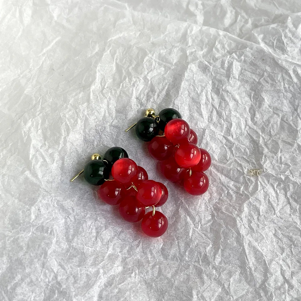 Daiiibabyyy  Sweet Bohemia Earrings Fruit Dangle Earring Korean Style Acrylic Grape Earrings Cute Jewelry Accessories Beads Earrings Summer