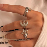 DAIIIBABYYY  -  Y2K Style Crystal Pentagonal Star Ring for Women Romantic Moon Hollowed Out Star Personality Metal Finger Rings Fashion Jewelry