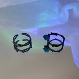 Daiiibabyyy Gothic BLack Thorns Punk Couple Rings Paired Blue Crystal Rose Statement Finger Ring for Men Women Best Friends Fashion Jewelry