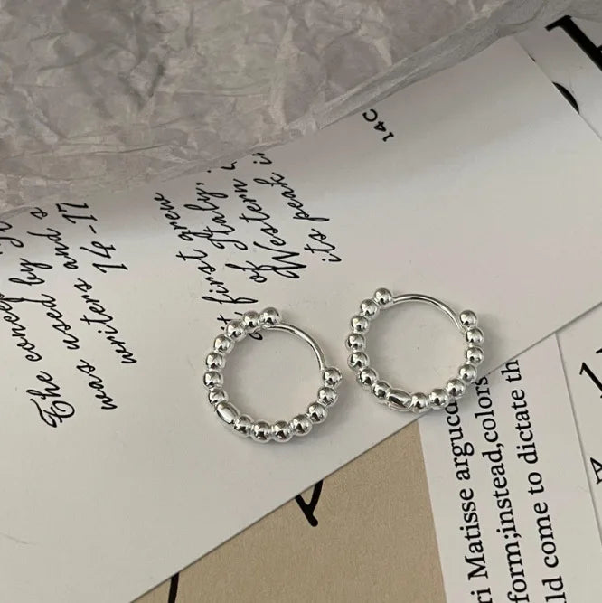 DAIIIBABYYY  -  Simple Silver Color Round Bead Heart-Shaped Circular Ear Buckle Fashion Small Versatile Earrings Women's Jewelry